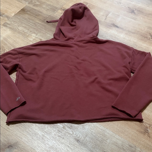 Alo Yoga Cropped Raw Hem Mauve Hoodie Medium - Picture 3 of 3